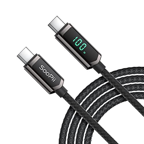 SOOPII 100W USB C to USB C Cable, 4FT Nylon Braided Type-C Cable, PD Fast Charging Cable with LED Display for lPhone 15/15 Pro/15 Plus/15 Pro Max, MacBook Pro, Samsung Galaxy S22/S10, Pixel, LG - Image 1