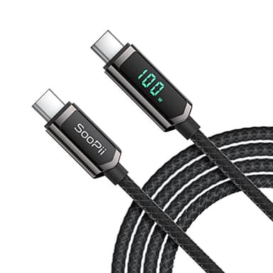 SOOPII 100W USB C to USB C Cable, 4FT Nylon Braided Type-C Cable, PD Fast Charging Cable with LED Display for lPhone 15/15 Pro/15 Plus/15 Pro Max, MacBook Pro, Samsung Galaxy S22/S10, Pixel, LG - Image 1