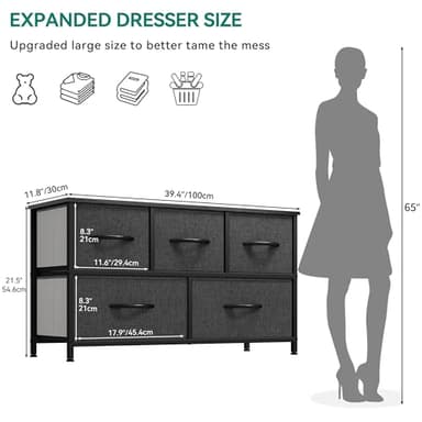 YITAHOME Dresser with 5 Drawers - Fabric Storage Tower, Black Dresser & Chest of Drawers, Organizer Unit for Bedroom - Image 3
