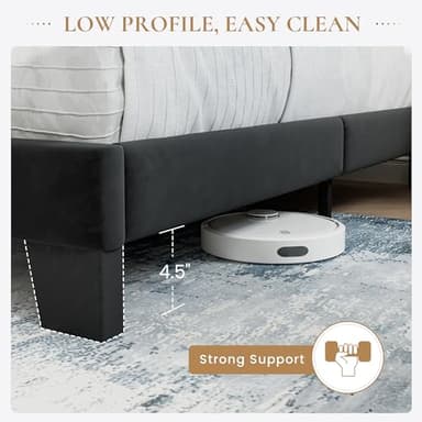 SHA CERLIN Full Platform Bed Frame with Velvet Upholstered Headboard, Mattress Foundation with Strong Wooden Slats Support, No Box Spring Needed, Black - Image 5