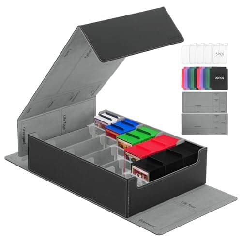 5 Row Trading Card Storage Box, 3800+Bulk Card Organizer Box with 20 Dividers & 5 Supporters, Graded Card Deck Box for YuGiOh, MTG, TCG with Double Lid Black/Grey - Image 1