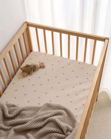 Blissful Diary Muslin Crib Sheets for Girl Boy, Boho Neutral Soft Cotton Baby Sheet for 52''x28'' Standard Crib Mattress, 2 Pack(Sunshine&Brown) - Image 6