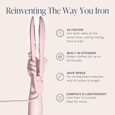 Nori Press Travel Steam Iron - Handheld Iron With Optional Steam Feature - No Ironing Board Required - Easy to Use w/ 6 Fabric Settings - Removes Wrinkles - Pink - Image 3