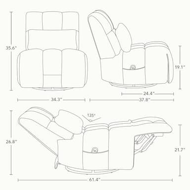 Watson & Whitely Oversized Power Recliner Chair for Adults, Swivel Rocker Recliner Chair with Lumbar Support, Ultra-Comfy Glider Recliner for Living Room Theater Seating Single Sofa, Cream - Image 2