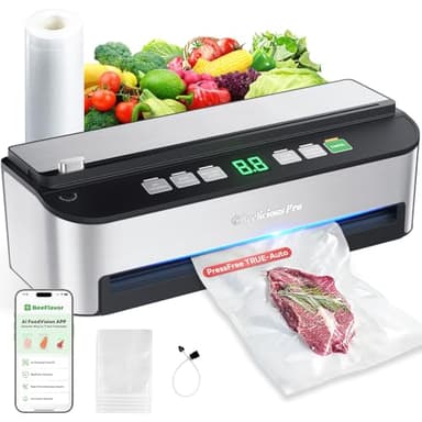 PressFree TRUE-Auto Vacuum Sealer Machine, Beelicious 85KPA Fully Automatic 8-IN-1 Food Sealer with Bags Storage, Build-in Cutter, Moist Mode and Air Suction Hose | Digital Countdown | Sous Vide - Image 1