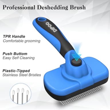 Dipoo Self-Cleaning Brush for Pet Deshedding - Skin-Friendly Grooming Tool for Dogs and Cats, Blue - Image 2