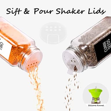 Churboro 24 Spice Jars with 547 Labels - Glass Spice Jars with Shaker Lids - 4 Oz Square Spice Containers with Acacia Wood Lids, Chalk Pen, Funnel- Seasoning Jars for Spice Rack, Cabinet, or Drawer - Image 7