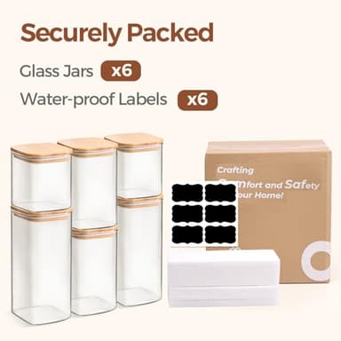 ComSaf Airtight Glass Storage Canister with Lids (0.7Qt/1.2Qt/1.6Qt) Set of 6, Food Storage Container Kitchen Pantry Storage Jar, Glass Jars for Flour Cereal Sugar Tea Coffee Beans Snacks, Square - Image 8