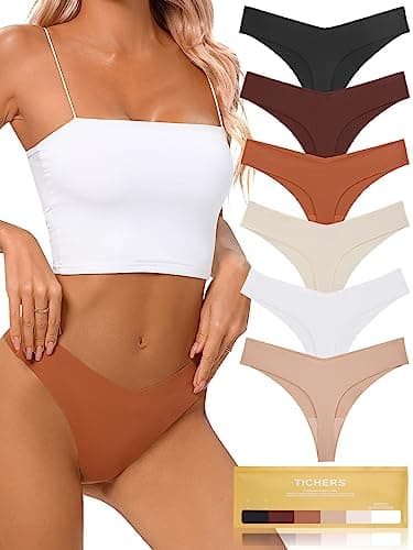 tichers Seamless Thongs for Women No Show Thong V-waisted Stretch Breathable Sexy Panties Underwear 6 Pack - Image 1