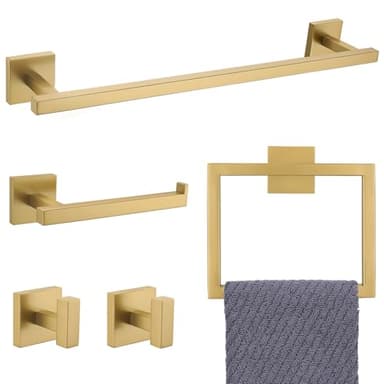 YACVCL Towel Bar Set, 5-Piece Brushed Gold Bathroom Hardware Set, Gold Bathroom Accessories Set, SUS304 Stainless Steel 23.6 Inch Towel Holder Towel Racks Set Wall Mounted - Image 1