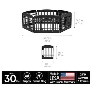 IRIS USA 24" 6-Panel Dog Playpen with Door, 61 x 61 x 24, Puppy Playpen, Dog Play Pen Indoors, Pet Fence, Puppies/Small Dogs, Black - Image 3