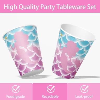 170pcs Mermaid Birthday Party Supplies Mermaid Party Decorations Includes Paper Plates Napkins Tablecloth Banner Cups Banner Forks for Baby Shower Ocean Birthday Party Decorations Serve 24 - Image 5