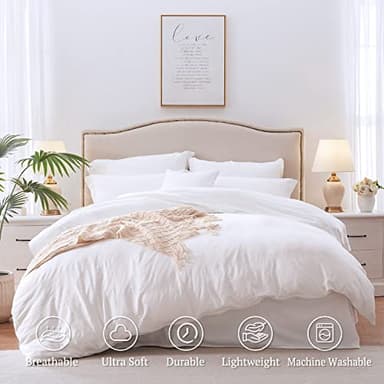 MILDLY Super Soft Duvet Cover 2pcs - 100% Washed Microfiber Bright White Comforter Cover Set with Zipper Closure & Corner Ties (No Comforter) - Image 2