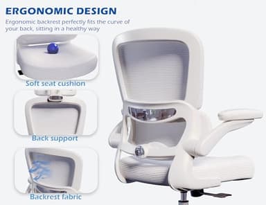 TRALT Ergonomic Office Chair - Desk Chair with Adjustable Lumbar Support Computer Chair - Mesh Comfy Chair with Flip-up Armrests - Gaming Chairs for Adults Home Office (Leather, White) - Image 5