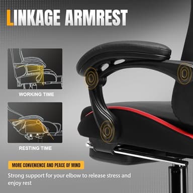 GTRACING Gaming Chair with Foot Rest & Pocket Spring Cushion, Ergonomic High Back Computer Chair with Headrest & 360°-Swivel Seat for Home Office Desk, PU Leather, Red - Image 7