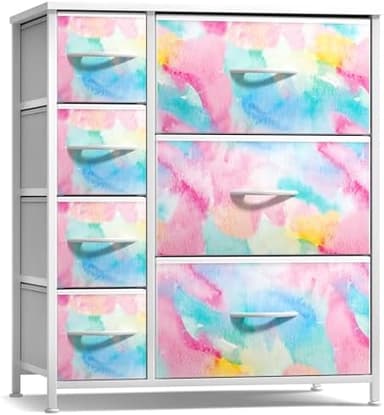 Sorbus Kids Dresser with 7 Drawers - Storage Chest Organizer Unit with Steel Frame, Wood Top & Handles, Tie-dye Fabric Bins for Clothes - Wide Furniture for Bedroom Hallway Kids Room Nursery & Closet - Image 8