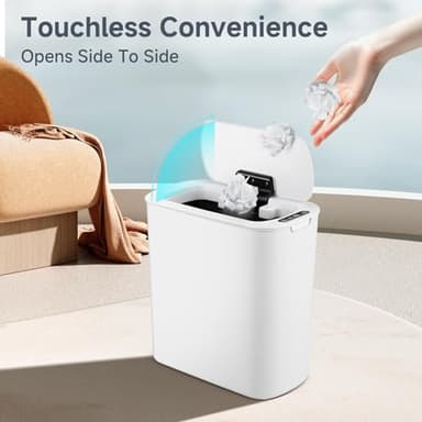 TIPGO Automatic Motion Sensor Bathroom Trash Can with Lid, 2.6 Gallon Touchless Trash Bin, Smart Garbage Can Plastic Slim Wastebasket for Bedroom, Office, Dorm (White) - Image 2