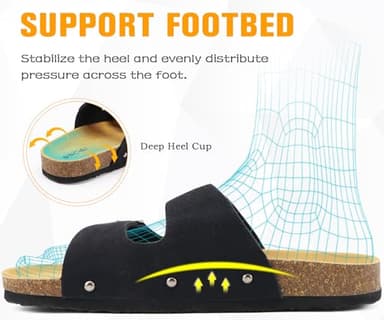 ONCAI Womens Comfortable Sandals Knock Off Clogs Sandals Women Dressy Summer Flat with Arch Support Two Strap Slip On Adjustable Buckle Slides Shoes for Women Black Size 7 - Image 4