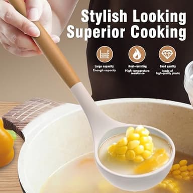 Silicone Cooking Utensils Set - Silicone Kitchen Utensils for Cooking Wooden Handles, 446°F Heat Resistant Kitchen Utensil Spatula Sets w Holder, Gadgets for Non-Stick Cookware BPA FREE (Khaki) - Image 4