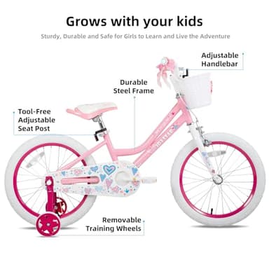 JOYSTAR 18 Inch Girls Bike for 5-9 Years Old Kids Bike with Training Wheels and Basket 18 Inch Bikes Bicycle with Handbrake in Cherry Pink - Image 2