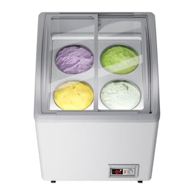 Commercial Ice Cream Freezer 5.5 Cu.Ft Display Case Commercial Freezer with 4 Tubs and 2 Sliding Glass Door for Shop, White - Image 1