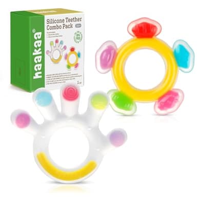 Haakaa Silicone Teether Combo - Baby Freezer Teething Toy - Soft Cold Teether - Soothe Teething Pain & Itching Gums - Perfect Size - Palm & Ferris Wheel Shape for 3M+ Babies BPA Free - 2 pk - Image 1
