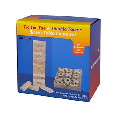 Glintoper Tic Tac Toe & Tumble Tower Blocks Tables Game Set, Classic Wood Stacking Game & XOXO Board Games for Kids Family, Living Room Rustic Coffee Table Decor, Travel Strategy Board Games - Image 4