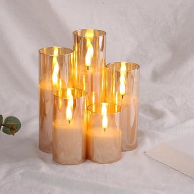 Eywamage 5 Pack Gold Glass Flameless Candles with Remote, Flickering Slim Tall LED Pillar Votive Candles Battery Included - Image 5