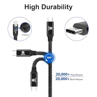 Elfesoul USB C to C Cable, 3.2 Gen 2 USB-C Cable 10ft - 4K UHD 20Gbps 100W PD Fast Charging Cable for MacBook Pro, for iPad Pro, Nylon Braided, Black. - Image 5