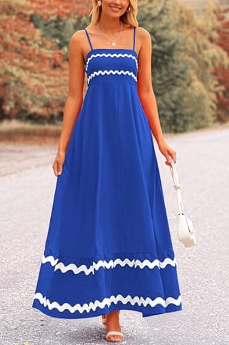 PRETTYGARDEN Women's 2025 Summer Flowy Maxi Dress Casual Sleeveless Spaghetti Strap Ruffle Beach Long Dresses (Royal Blue,Large) - Image 7