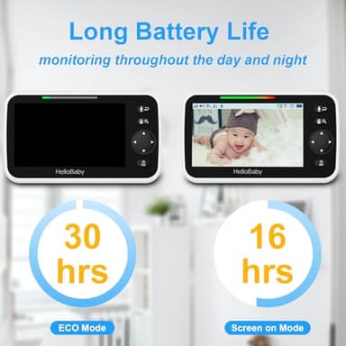 HelloBaby Upgrade 5’’ Baby Monitor with 30-Hour Battery, 2 Cameras Pan-Tilt-Zoom, 1000ft Range Video Audio Baby Monitor No WiFi, VOX, Night Vision, 2-Way Talk, 8 Lullabies and Temperature - Image 3