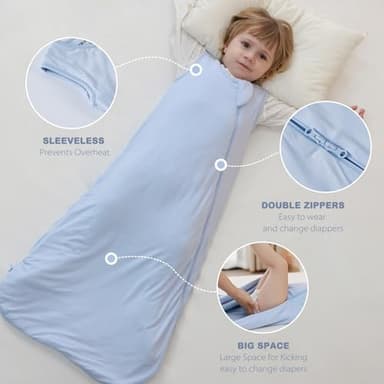Mosebears Unisex Baby Sleep Sack 1.0 TOG, Supersoft Rayon Made from Bamboo Wearable Blanket with 2-Way Zipper (Sage&Blue,0-6 Months) - Image 5