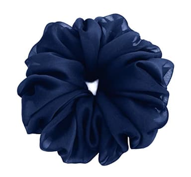 38 Colors Available, Big Scrunchies for Hair, Soft Cheer Chiffon large Ponytail Holder, Cute Birthday Gift for Women Girl Teen, Holiday Accessory (Midnight Navy Blue) - Image 3