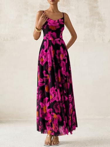 BTFBM Women Summer Floral Maxi Dresses Elegant Spaghetti Strap Dress Printed Party Dress Beach Long Dresses(Floral Black Rose Red,X-Large) - Image 7