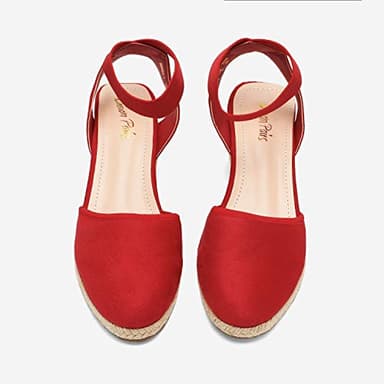 DREAM PAIRS Women's Elastic Ankle Strap Espadrilles Wedge Sandals,Size 7.5,Red,AMANDA-1 - Image 4