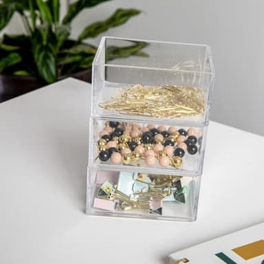Martha Stewart Brody Desktop Storage Organizer, Stack and Slide Plastic Organizer Tray, Organizer for Office, Kitchen, or Vanity, 3" x 3.75", Clear - Image 5