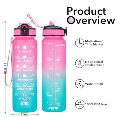 Hyeta 32 oz Water Bottles with Times to Drink and Straw, Motivational Water Bottle with Time Marker, Leakproof, Drinking Sports Water Bottle for Fitness, Gym and Outdoor - Image 2