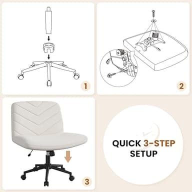Yaheetech Wide Criss Cross Legged Office Desk Chair with No Wheels, Vanity Comfy Swivel Computer Chairs for Home Office Reading Makeup, Beige - Image 5