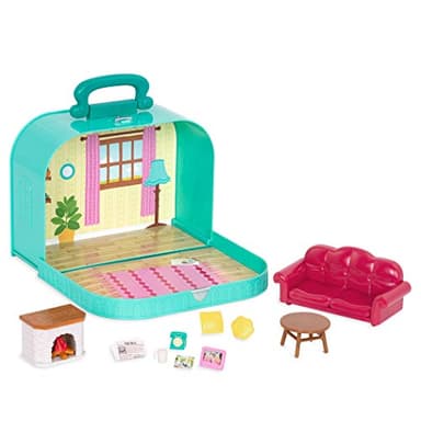 Li'l Woodzeez – Living Room Playset with Furniture & Accessories – Compact Travel Suitcase, Portable Dollhouse Playset for Imaginative Pretend Play – Miniature Toy Set for 3+ Years - Image 1
