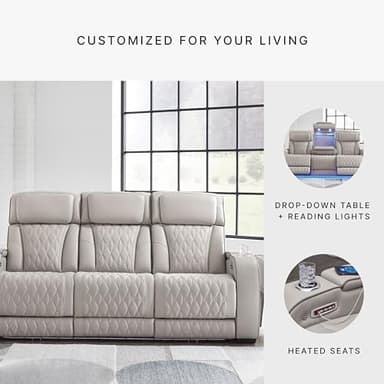 Signature Design by Ashley Boyington Contemporary Leather Match Power Reclining Sofa with USB Charging Ports, LED Lights and Adjustable Headrest, Light Gray - Image 8