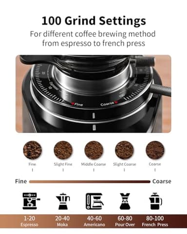 SHARDOR Professional 64mm Burr Coffee Grinder with 100 Grind Settings and All-Metal Chamber, Coffee Bean Grinder with Adjustable Electronic Timer and LED Display, Anti-Static,Black - Image 4