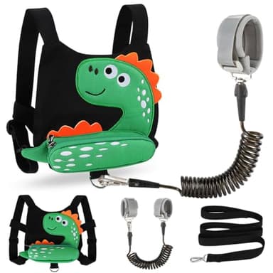 Accmor Toddler Harness Leash + Anti Lost Wrist Link, Cute Dinosaur Kids Leash Walking Harness, Baby Leashes for Toddlers, Child Harness Leash Wristband Assistant Strap Belt for Boys Girls Outdoor - Image 1
