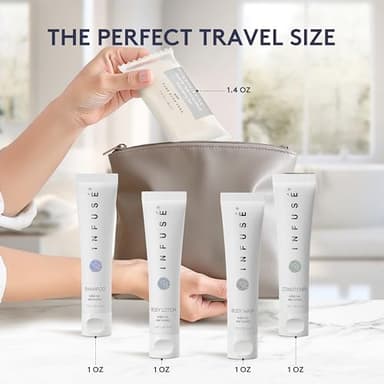 Infuse Pure White Tea and Coconut Hotel Soaps and Toiletries Bulk Set | 1-Shoppe All-In-Kit for Airbnb | 1oz Shampoo & Conditioner, Body Wash, Lotion & 1.25oz Bar Soap | Travel Size 150 Pieces - Image 3