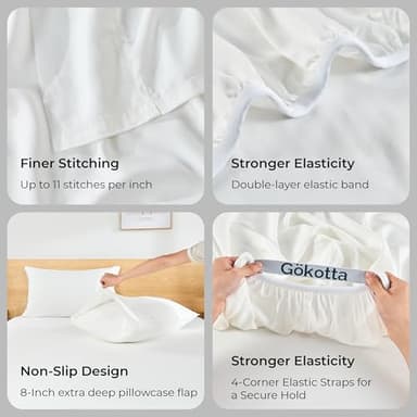 GOKOTTA Queen Sheet Set 4 Pcs,100% Rayon Derived from Bamboo Sheets,Cooling Sheets Queen for Hot Sleepers,16 Inch Deep Pocket Queen Size Bed Sheets with Elastic Corner Straps,Silky Soft -Bright White - Image 6