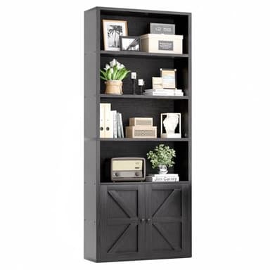 oneinmil 71.5" Tall Bookshelf and Bookcase, 6-Tier Wooden Bookshelves with Cabinet Doors, Floor Bookshelves and Office Storage Cabinets for Home Office, Living Room (Black 1 Pack, 6-Tier) - Image 9