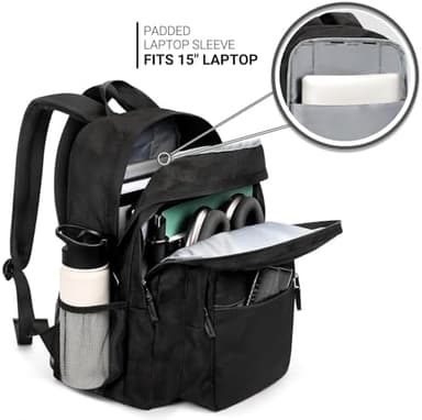 ZORFIN 26L Black Backpack for College, and Travel: Water Resistant Bookbag - Image 5