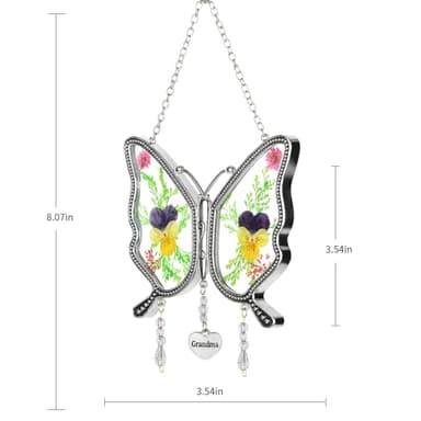 Gifts for Grandma Butterfly Suncatcher with Real Flowers Handmade Butterfly Wind Chime Gift for Grandma Nana Unique Birthday Gifts for Nana Hanging Ornament for Wall Window Garden - Image 7