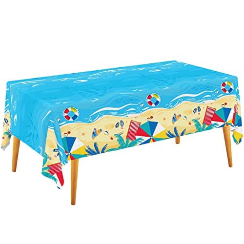 Beach Theme Party Supplies Summer Pool Disposable Tablecloth Plastic Waterproof Table Cover for Hawaiian Party Birthday Decorations, 3 Pack 54X108inch - Image 1