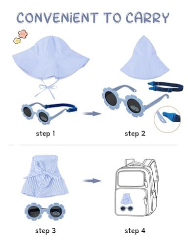 Durio Toddler Sun Hat UPF 50+ Sun Protection Hat for Boys Girls Toddler Sunglasses Age 2-4 with Strap Toddler Beach Hat Wide Brim Toddler Bucket Hats for Boys Blue 2-4T - Image 5