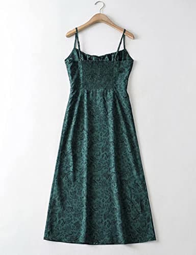 Omoone Womens Floral Dress Low-Cut Square Neck Spaghetti Strap Tie Bodycorn 90s Y2k Sun Dresses (01Green, Medium) - Image 5